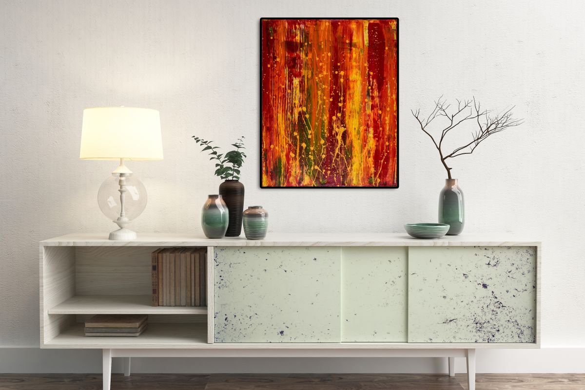 Abstract Acrylic Painting By Nestor Toro, 16 X 20", Warm Spectra, Original Artwork