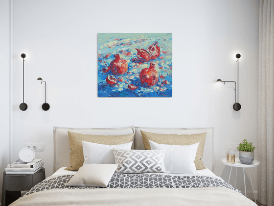 Still life pomegranates (60x70cm, oil painting,  ready to hang)