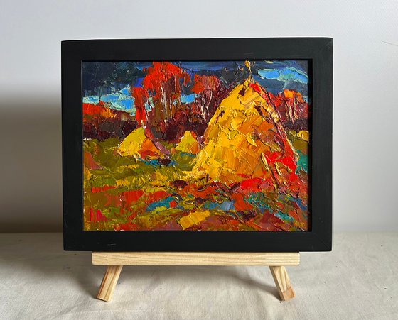 Autumn fields and haystacks