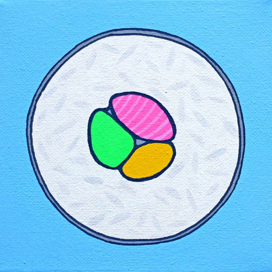 Sushi Roll Maki Pop Art Painting On Miniature Canvas