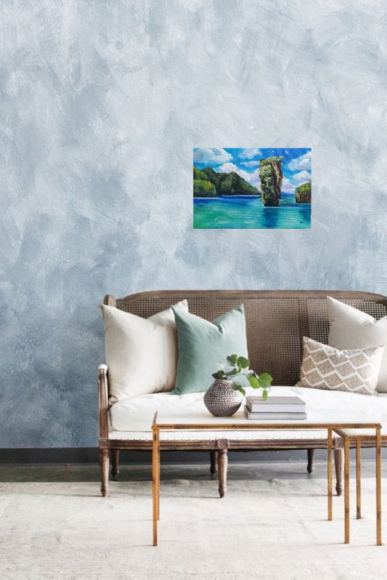 Bali, original small sea ocean sky oil painting, Gift bedroom painting