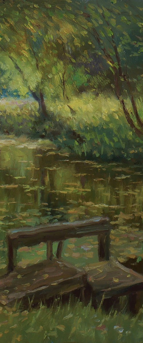 The Evening Light - sunny river summer landscape painting by Nikolay Dmitriev