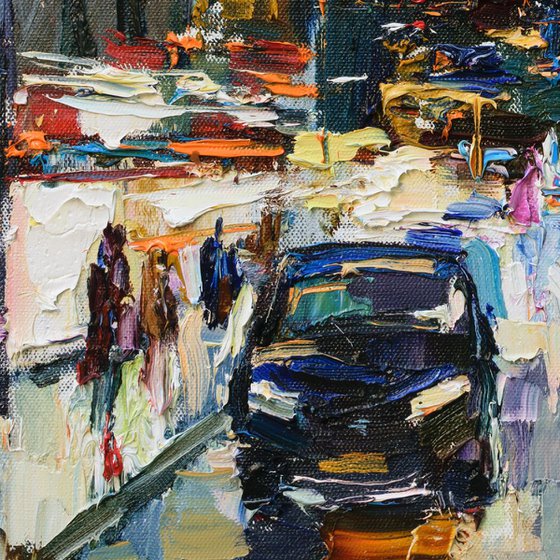 Night City Street #2 - Original urban landscape painting