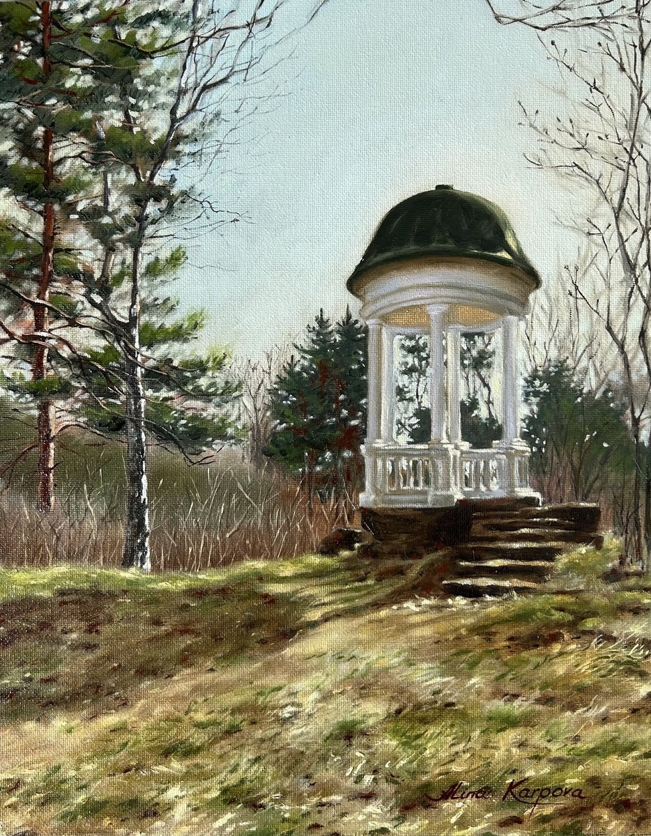 Photorealistic Landscape Oil Painting By Alina Karpova, 8 X 10, Springtime Pine Forest, Original Artwork