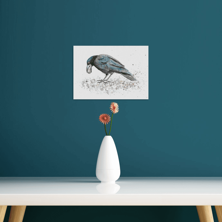 Crow with Pebble, original painting | Artfinder