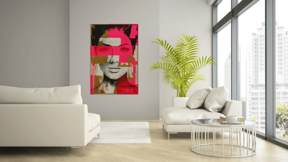 Red Eyes - Unique Portrait Painting - Popart style - Incl custom frame - Ronald Hunter