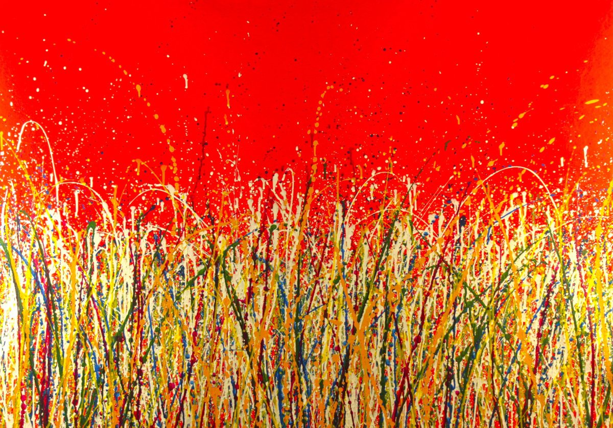 Abstract Acrylic Painting By Alessandro Butera, 53 X 37, Drop Of Fantasy: Fire, Original Artwork