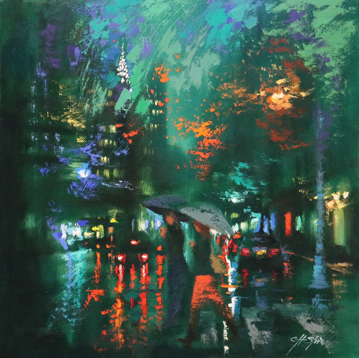 Rainy Day Walkers in Madison Avenue by Chin H Shin