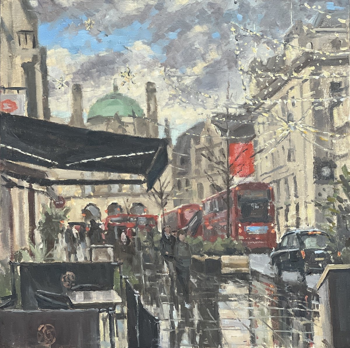 Impressionistic Cityscapes Oil Painting By Louise Gillard, 16 X 16", Lower Regent St, London, Original Artwork