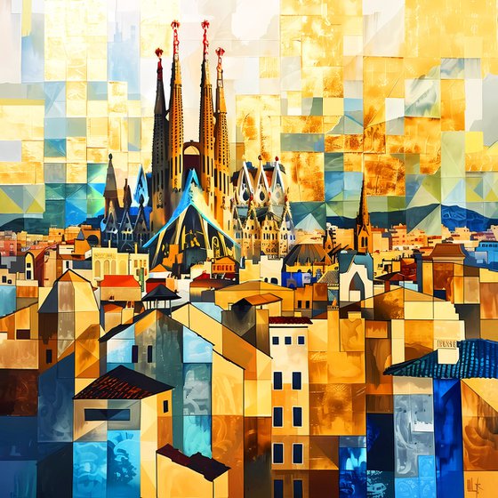 Barcelona in cubism style