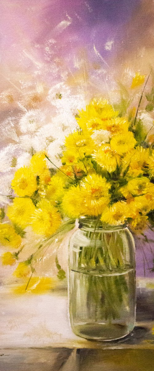 ''Sunny Dandelions'' original oil painting on canvas by Tetiana Tiplova