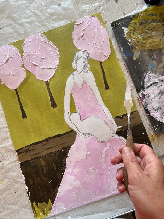 Woman Cat Painting