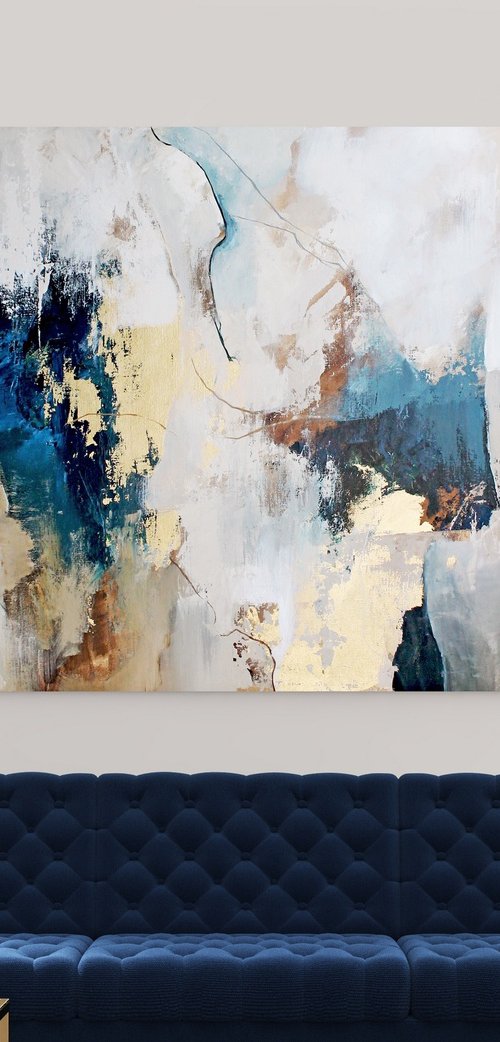 "Sobriety" Acrylic abstract navy gold art by Yana Sagan