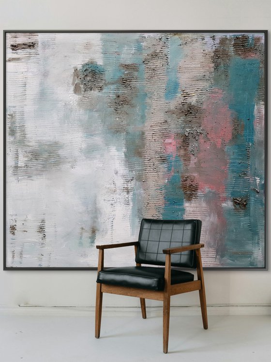 Textured large painting blue