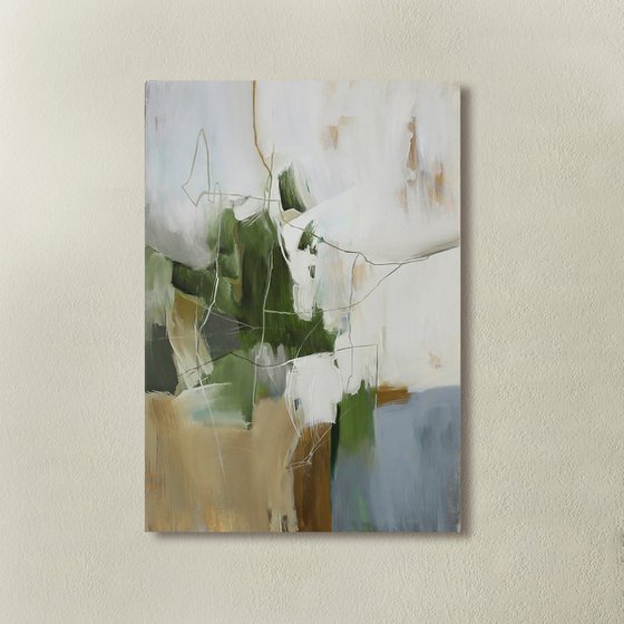 "Green Melody 4" Green beige abstract art