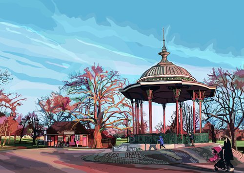 A3 The Bandstand, Clapham Common, South London Giclee Print by Tomartacus