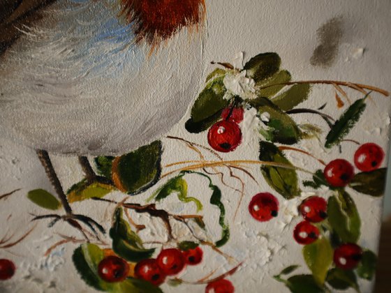 Winter Robin with Holly Berries, Christmas
