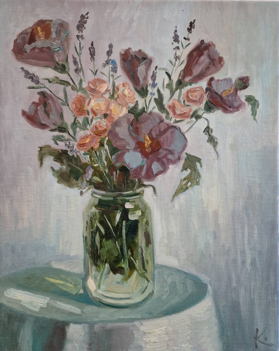 Impressionistic Still Life Oil Painting By Olena Kolotova, 12 X 16", "Bouquet Of Flowers", Original Artwork