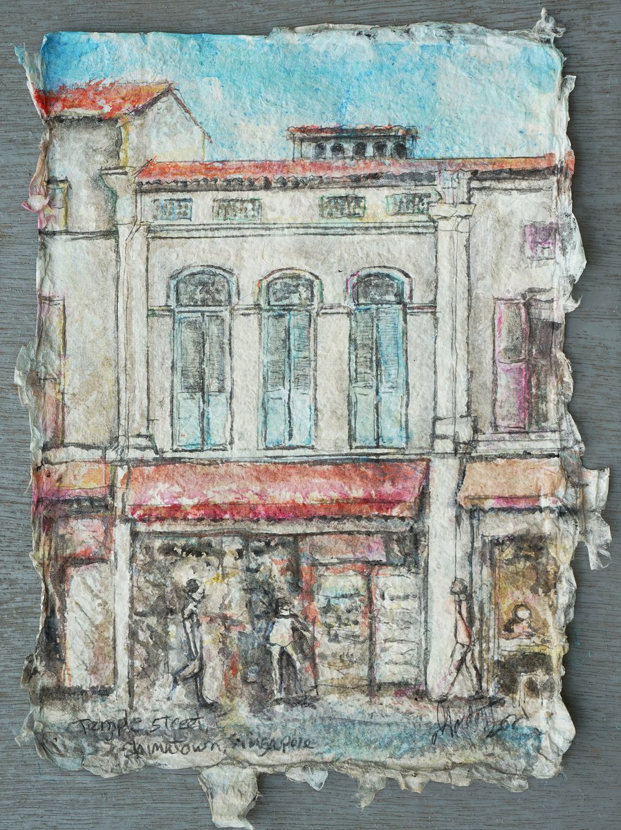 Impressionistic Cityscapes Acrylic Painting By Gordon T., 10 X 14, Temple Street, Chinatown, Singapore, Original Artwork