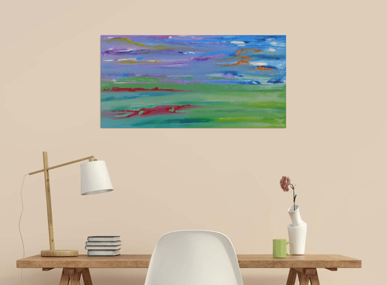 Silent gaze - 80x40 cm, Original abstract painting, oil on canvas