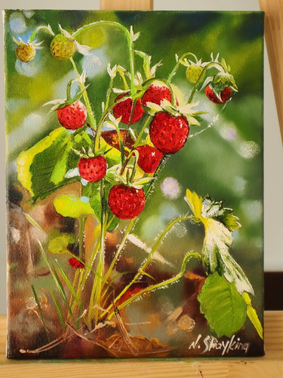 Strawberry Bouquet, Sunlit Garden Scene
