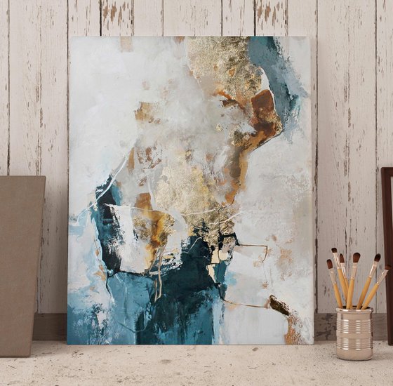 "Flow 5" Blue gold abstract acrylic art