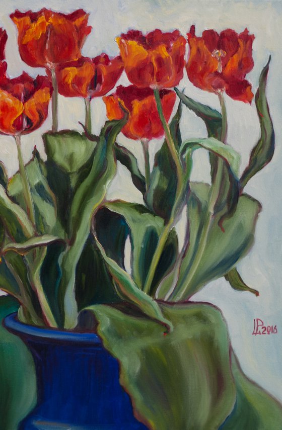 Tulips in a Blue Vase