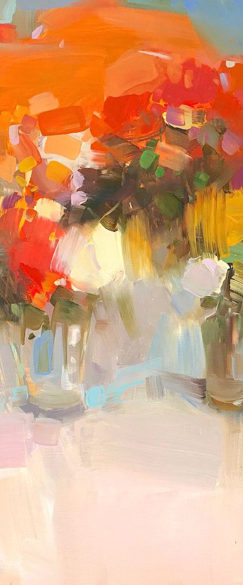 Vase of Yellow Flowers, Oil painting, One of a kind, Handmade artwork by Vahe Yeremyan