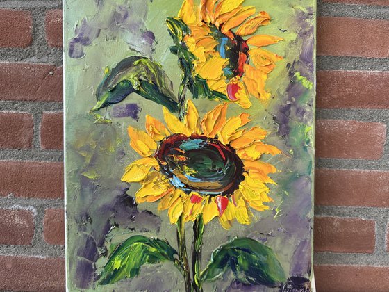 Sunflower impasto art