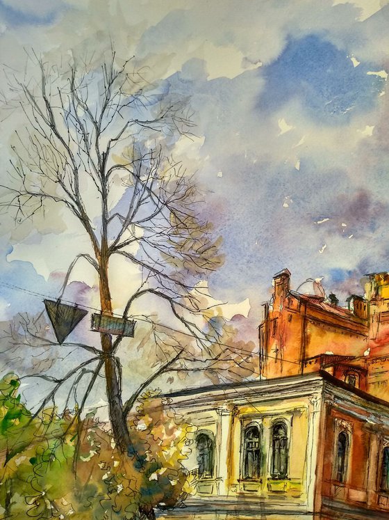 Kyiv architecture. Watercolor & Ink.