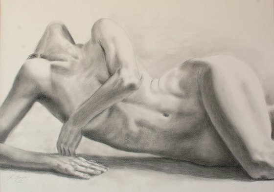 Nude study. Charcoal drawing.