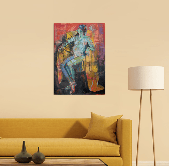 Seated nude on a golden chair