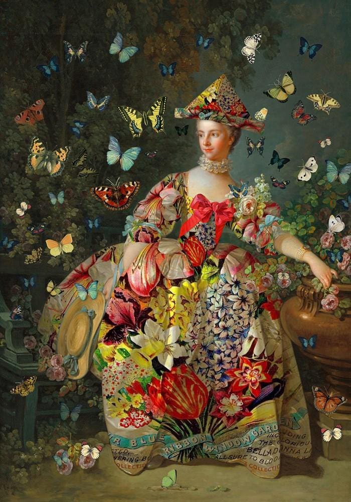 Surrealistic Portrait Giclee Print By Little Fish Design, 17 X 24", A Kaleidoscope Of Butterflies, Original Artwork