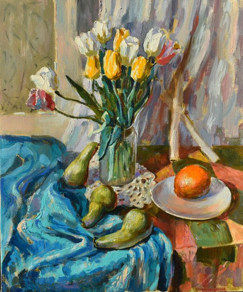 Still life with tulips by Andriy Berekelia