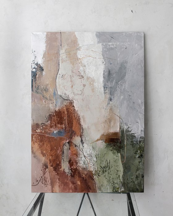 "Orange brume 2" Green terracotta abstract