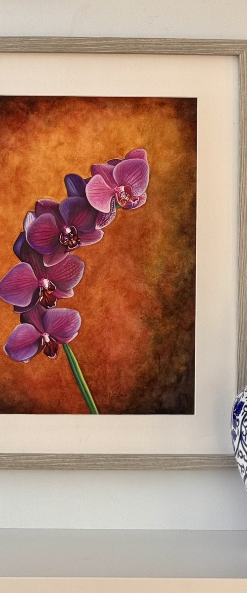 Purple Sensation Orchid Mixed Media Painting by Irsa Ervin