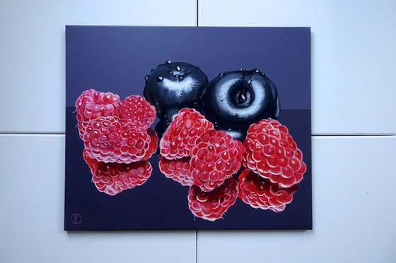 Still Life Raspberries And Plums