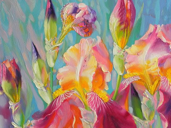 "Irises" Original painting Oil on canvas Home decor