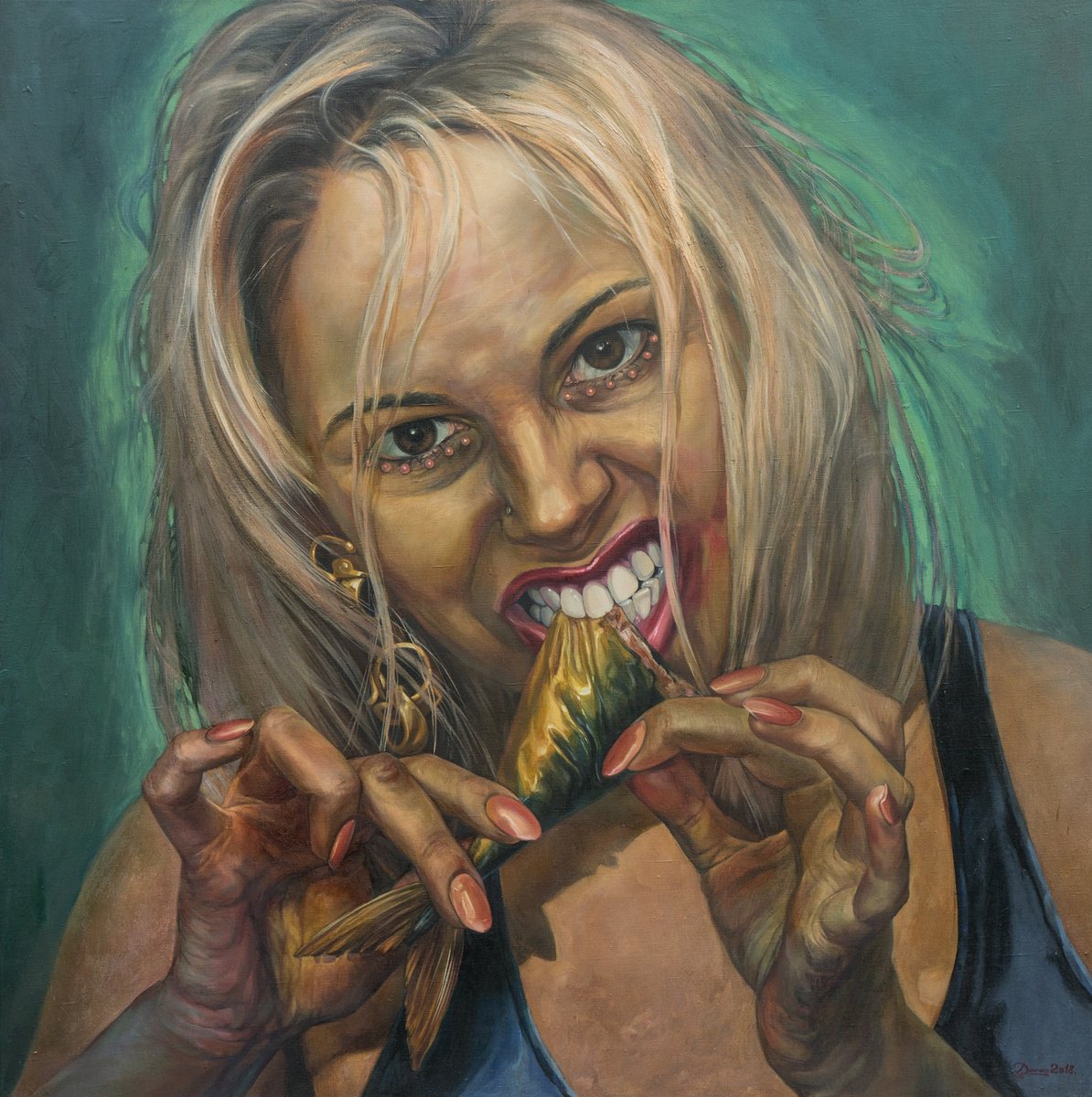 Portrait Oil Painting By Mykola Dzhychka, 45 X 45", Plastic Surgery For Mackerel 2, Original Artwork