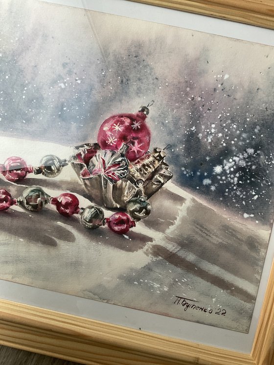 Vintage Christmas toys, original art