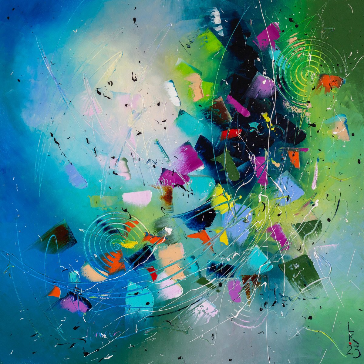 Abstract Oil Painting By Liubov Kuptsova, 20 X 20", Summer Anticipation, Original Artwork