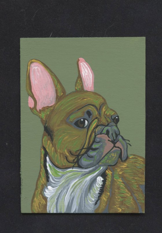 ACEO ATC Original Miniature Painting Fawn Tan French Bulldog Pet Dog Art-Carla Smale