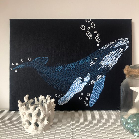 Humpback Whale - pointillism painting