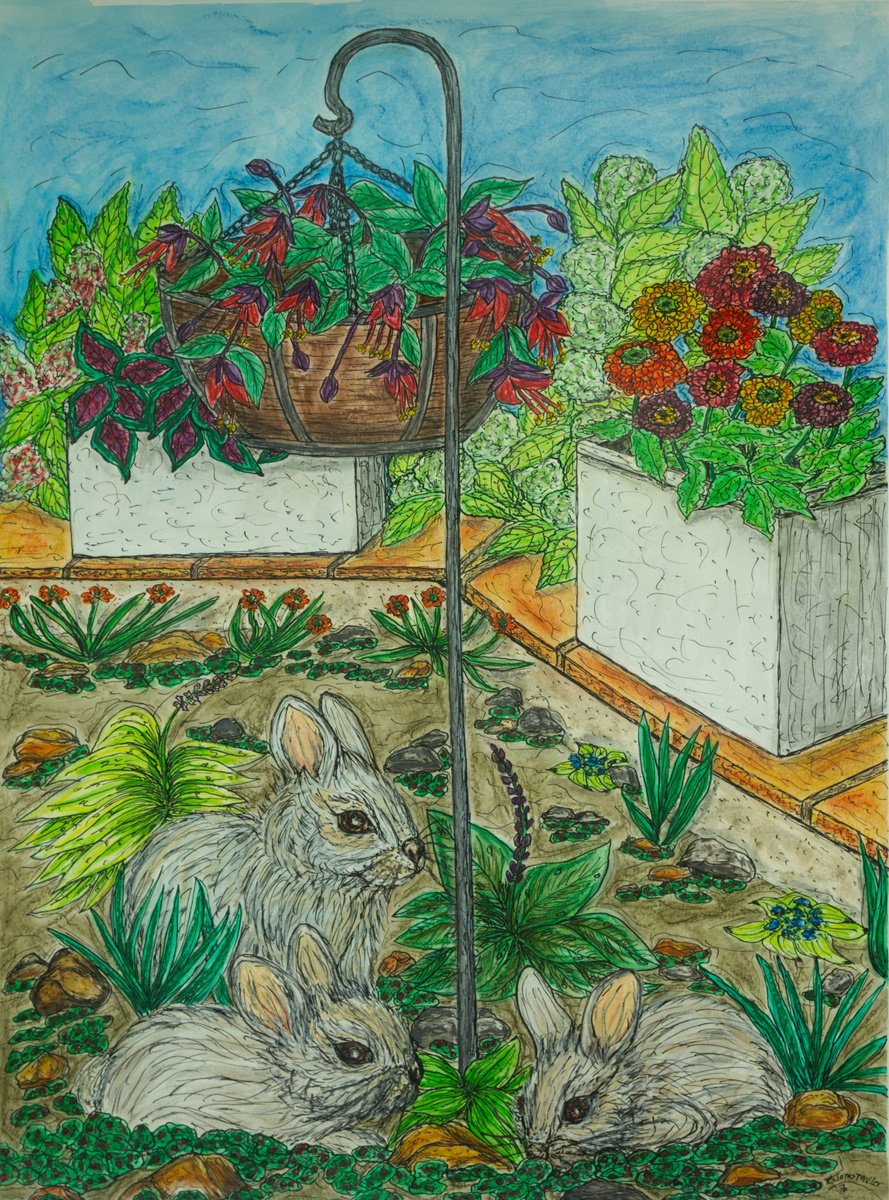 Impressionistic Animal Watercolour By Kim Jones Miller, 18 X 24", Baby Bunny Time, Original Artwork