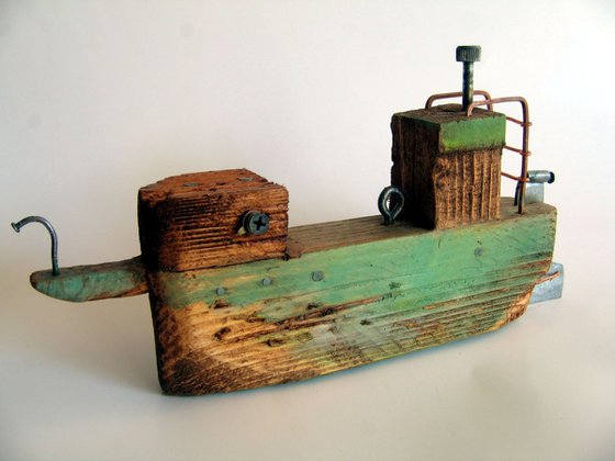 wooden ship faded green