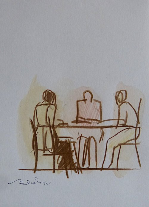 People at the table 3, 21x15 cm by Frederic Belaubre