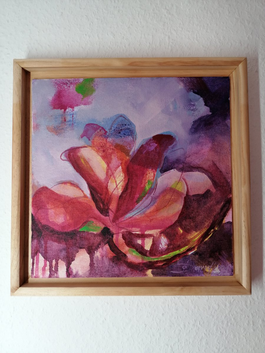 Organic Botanical Acrylic Painting By Olga David, 12 X 12", Magnolia, Original Artwork