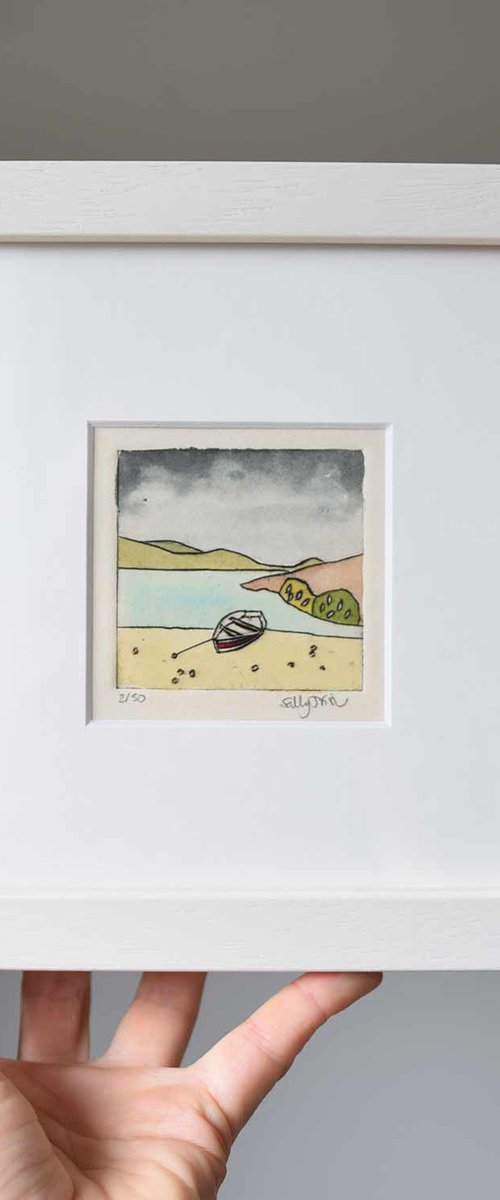 Rowing boat on the shore by Sally Fisher