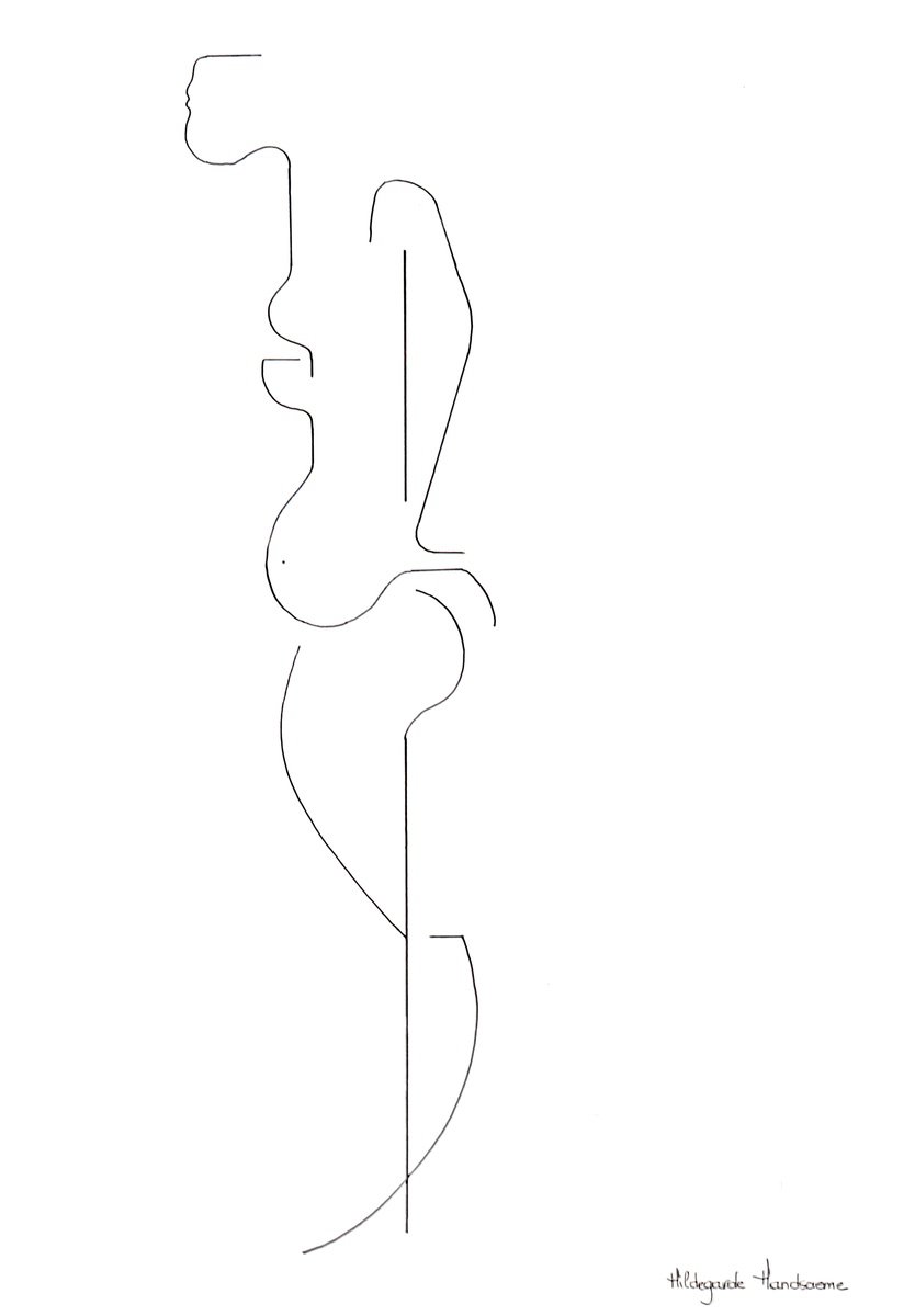 Organic Portrait Ink Drawing By Hildegarde Handsaeme, 17 X 24, Singular Serenity, Original Artwork