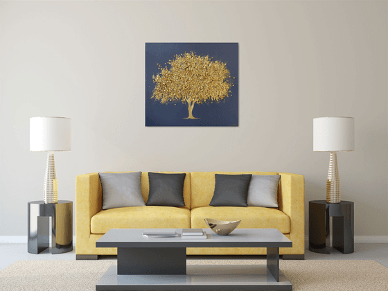 35.5” Blooming golden tree / ”Tree of Life” Large Mixed Media Painting